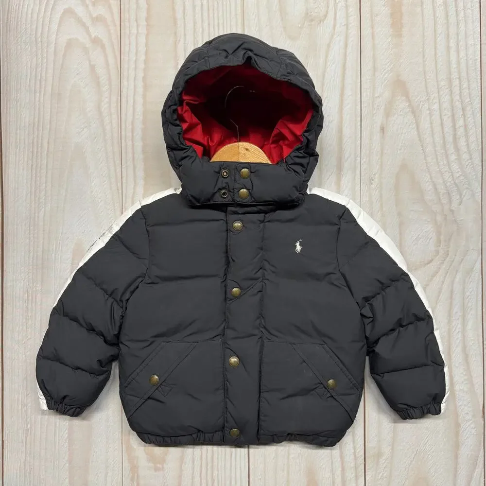 Polo Ralph Lauren Boy Size 4/4T Removable Hood Puffer Duck Down Jacket Black